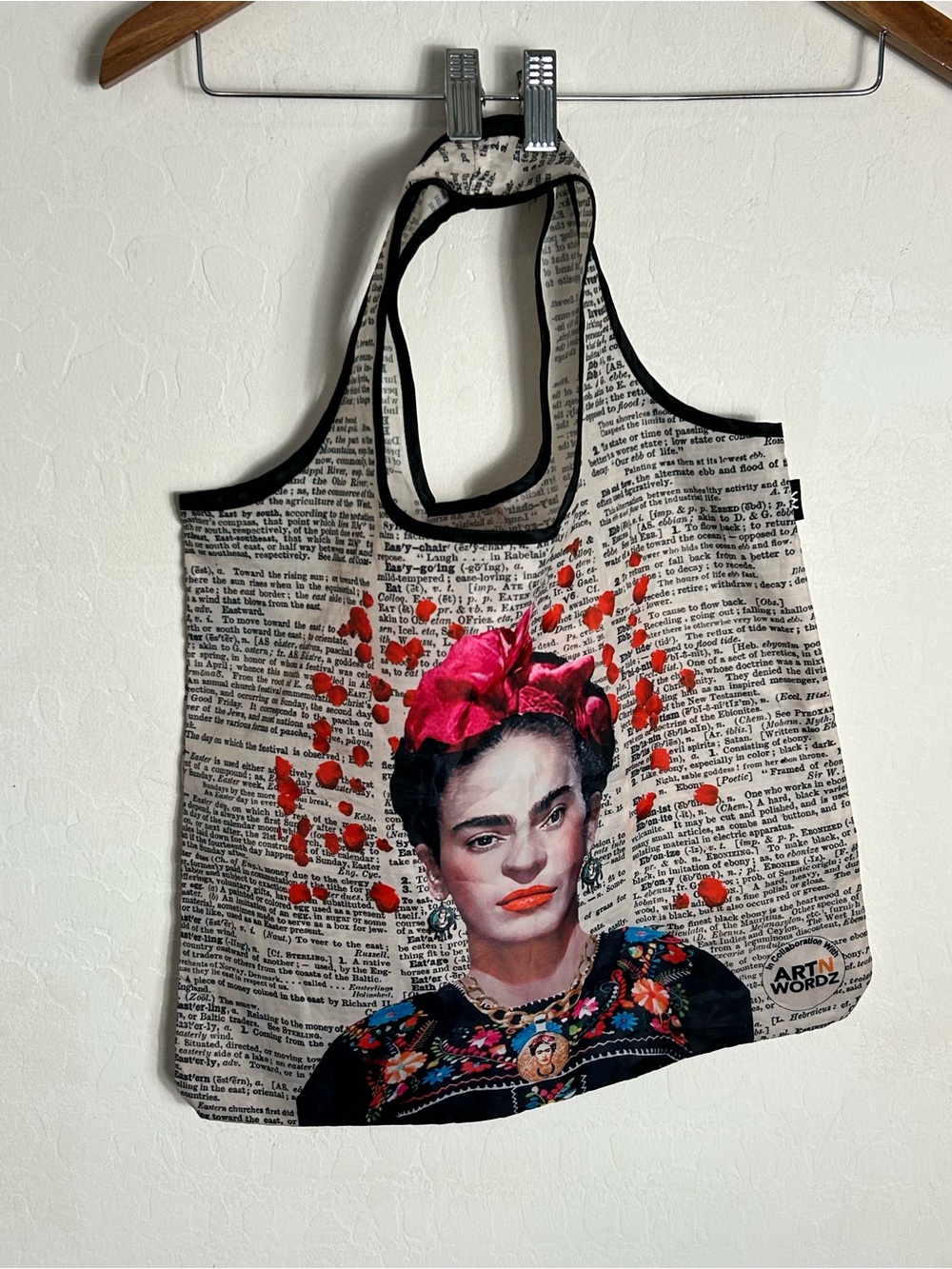 Frida-Inspired Floral Print Reusable Tote Bag - Pink & Black
